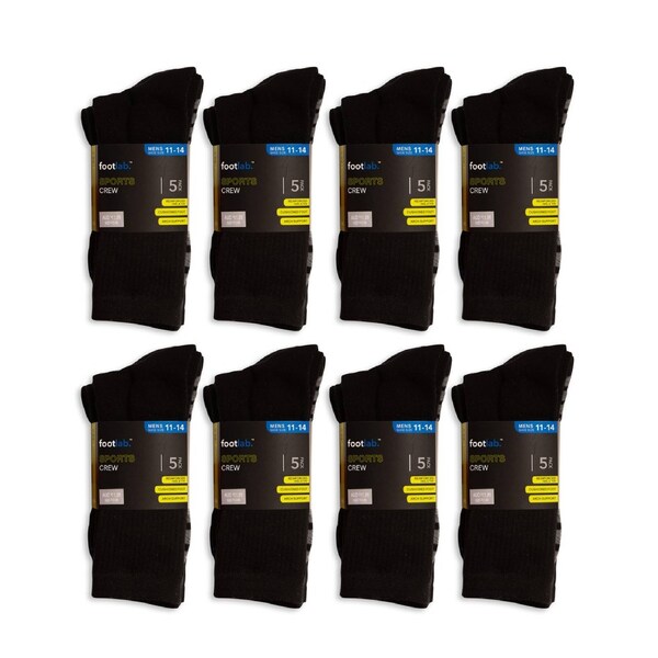 FootLab Mens 40 Pack Socks Sports Crew Blackw/DrkStripeSole / 11-14