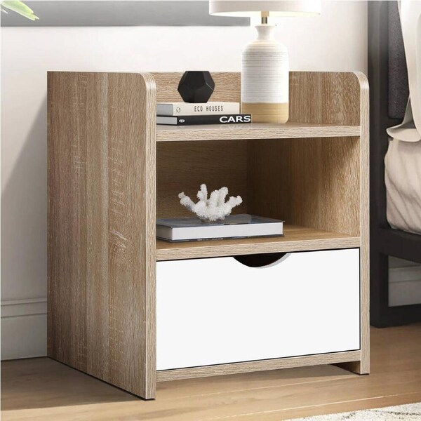ALFORDSON Bedside Table Nightstand Storage Drawers White Oak & White