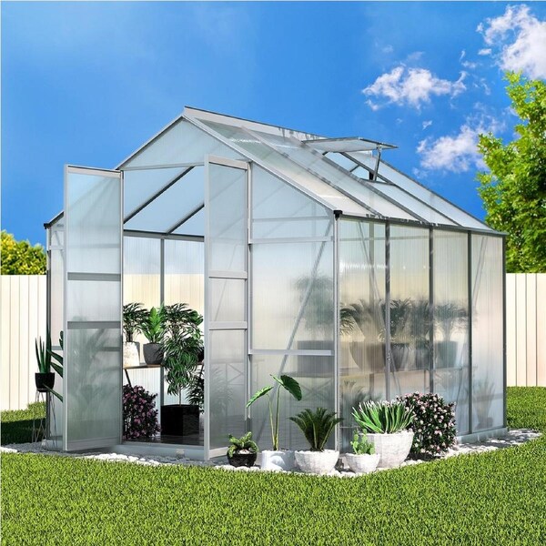 1X Green Fingers Greenhouse Aluminium Green House Polycarbonate Storage Garden Shed 2.42MX2.5MX2.26M