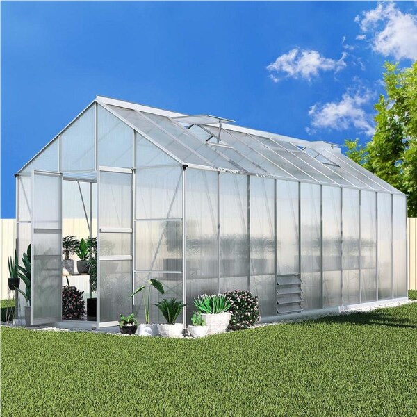 1X Green Fingers Greenhouse Aluminium Green House Polycarbonate Storage Garden Shed 6.03MX2.44MX2.68M