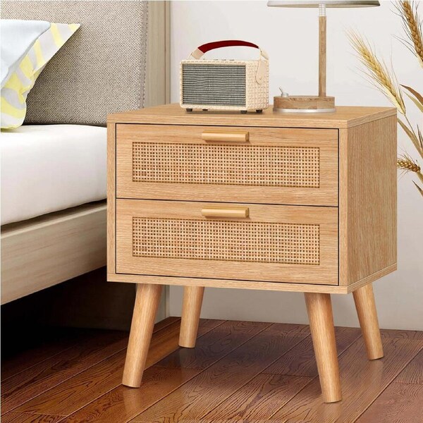 ALFORDSON Bedside Table Rattan Nightstand Bella 2-Drawer - Wood