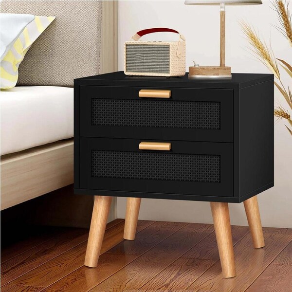 ALFORDSON Bedside Table Rattan Nightstand Bella 2-Drawer - Black