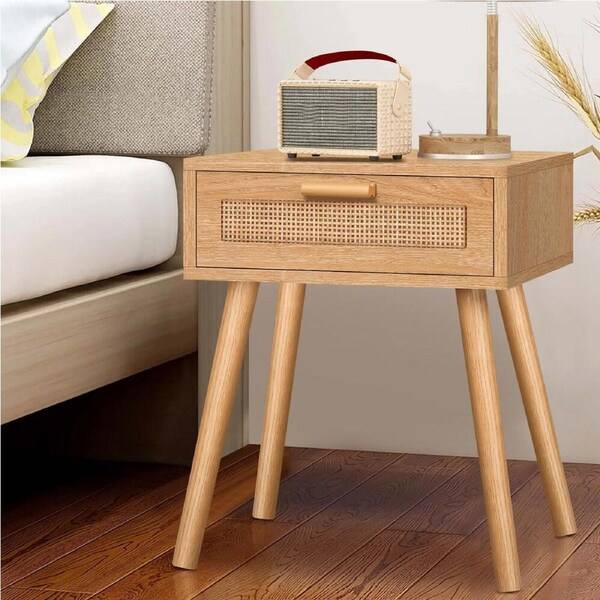 ALFORDSON Bedside Table Rattan Nightstand Blair 1-Drawer - Wood