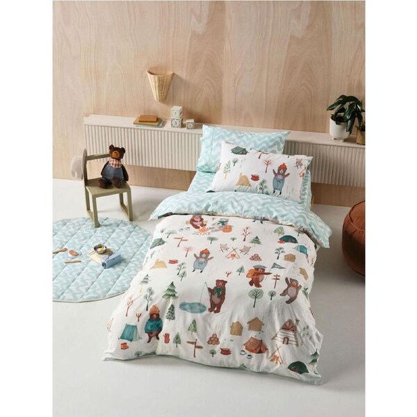 Linen House Kids Cotton Camping Bears Bed Quilt Cover Home Bedding Set Double