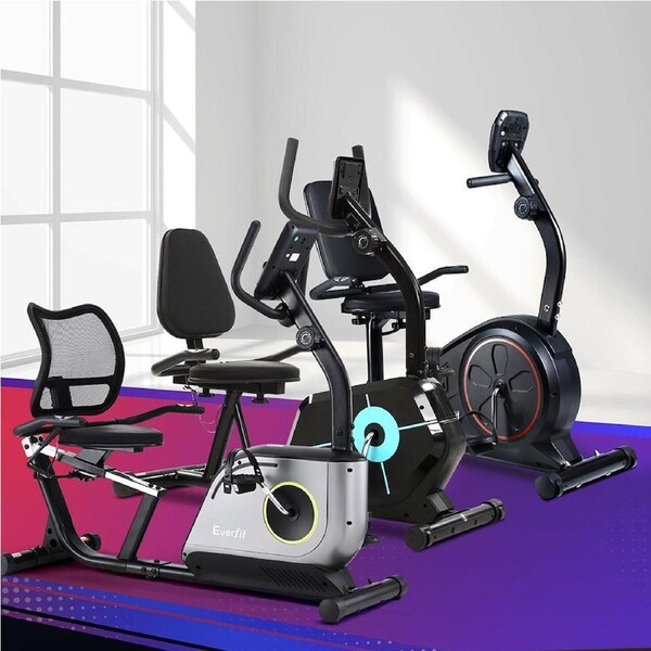 Everfit Exercise Bike Magnetic Recumbent Indoor Cycling Home Gym Cardio 8 Level Black and Blue