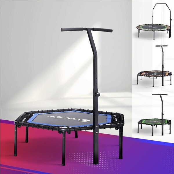 Everfit Fitness Trampoline Rebounder Adjustable Handrail Exercise Indoor 48/51inch Model 1 - 48INCH Blue