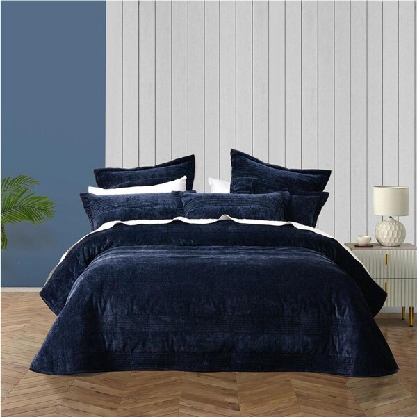 Bianca Cyrano Indigo Polyester Velvet Quilted Coverlet Bedding Sleep Set King