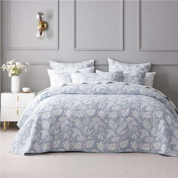 Bianca Laurieton Blue Soft Jacquard Sleep Bedspread Set Queen