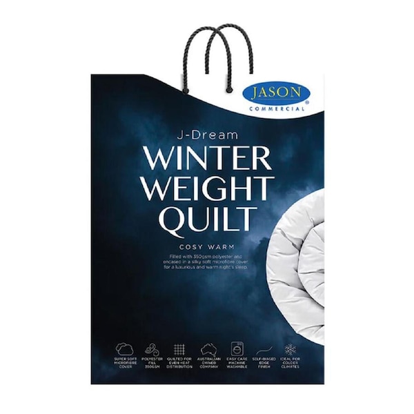 2PK Jason Commercial 350gsm Polyester J-Dream Quilt Winter Weight Bedding White King
