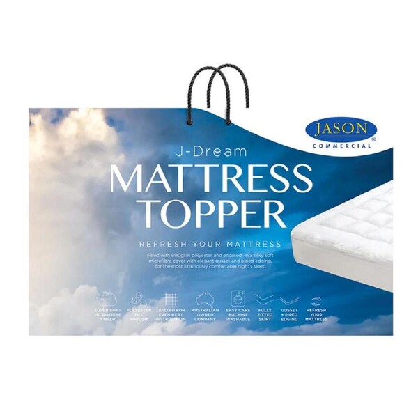 Jason Commercial J-Dream Hypoallergenic 800gsm Mattress Topper Bedding White Single Extra Long