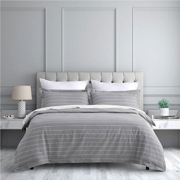Jason Commercial Easy-Care Studio Stripe Quilt Cover with Pillowcase Silver King Single