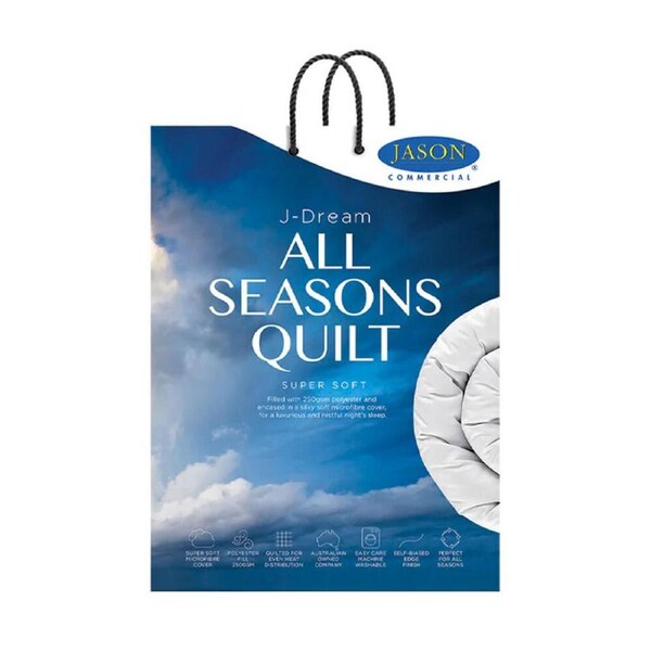 2PK Jason Commercial 250gsm J-Dream All Seasons Medium Warmth Quilt White Queen