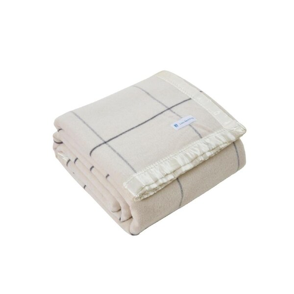Luxe Bedding 450GSM Premium Australian Wool Blanket-Ivory Check Queen
