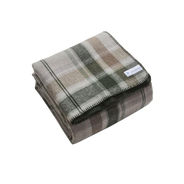Luxe Bedding Premium Australian Wool Reversible Blanket-Olive Green Plaid Single/Double