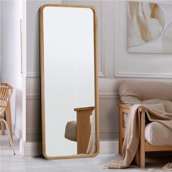 Oikiture Full Length Mirror 166x60cm/180x70cm Rectangle Dressing Floor Mirrors Free Standing 180cm x 70cm-Wooden Frame