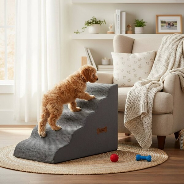 Pawz Pet Ramp Stairs for Bed Dog Step Ladder Memory Foam Non-Slip Washable Cover 5 Steps (82.5cm x 40cm x 58cm)