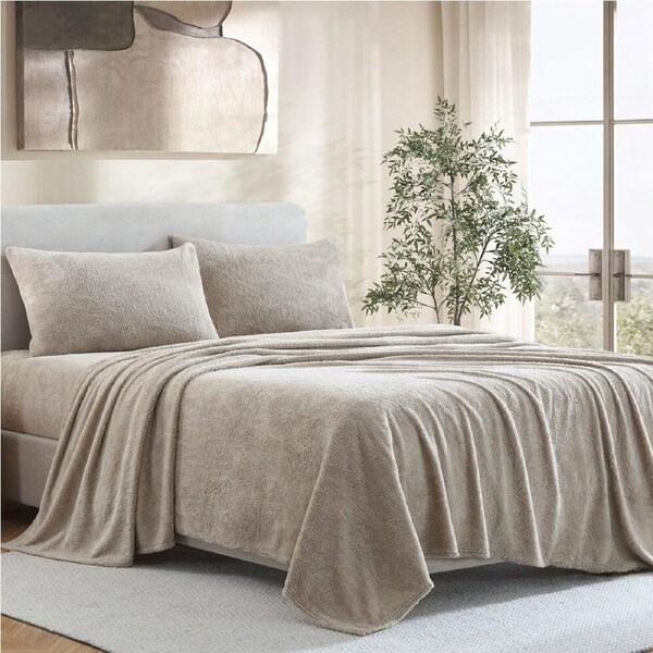 Ardor Boudoir Teddy Fleece Bed Sheet with Pillowcase Bedding Set Natural King