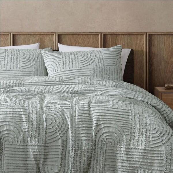 Ardor Boudoir Kiewa Jacquard Quilt Cover with Pillowcase Bedding Set Sage Queen
