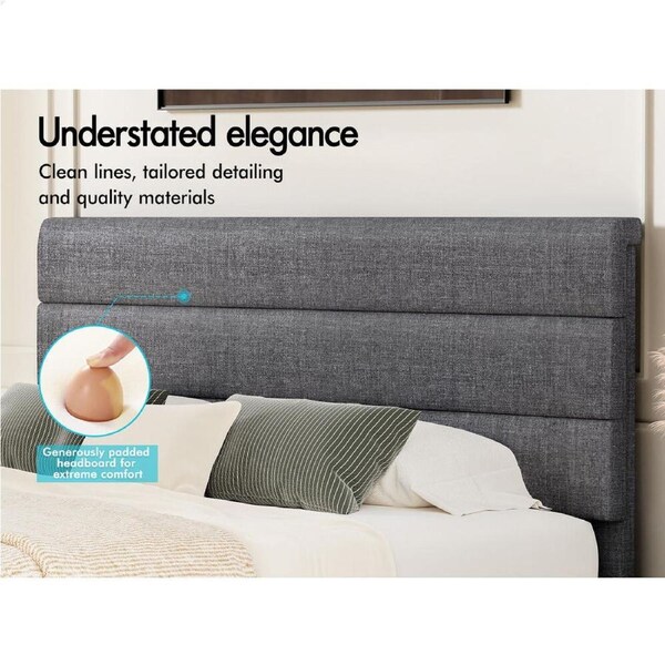 ALFORDSON Bed Frame Queen Double King Single Size Upholstered Base Grey Fabric Single