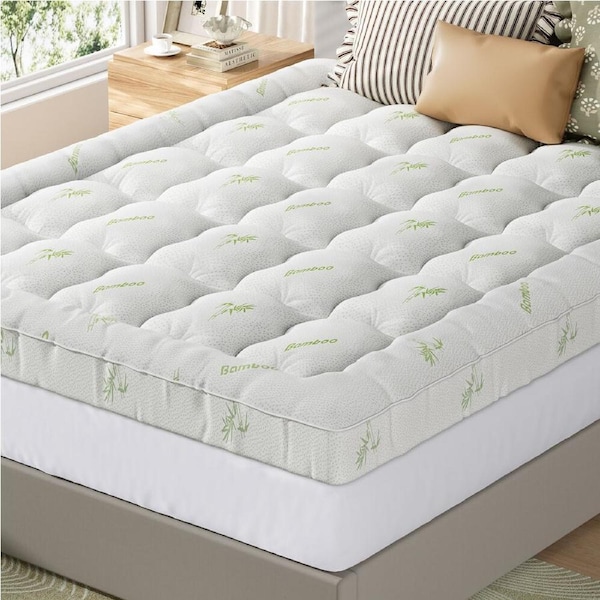 STARRY EUCALYPT Mattress Topper Bamboo Fibre Pillowtop Protector All Sizes 11cm Bamboo White - Single