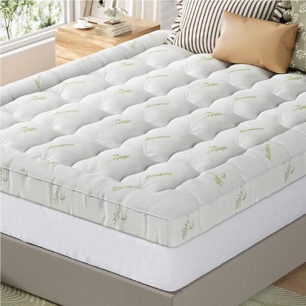 STARRY EUCALYPT Mattress Topper Bamboo Fibre Pillowtop Protector All Sizes 11cm Bamboo White - Queen