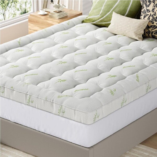 STARRY EUCALYPT Mattress Topper Bamboo Fibre Pillowtop Protector All Sizes 9cm Bamboo White - Single