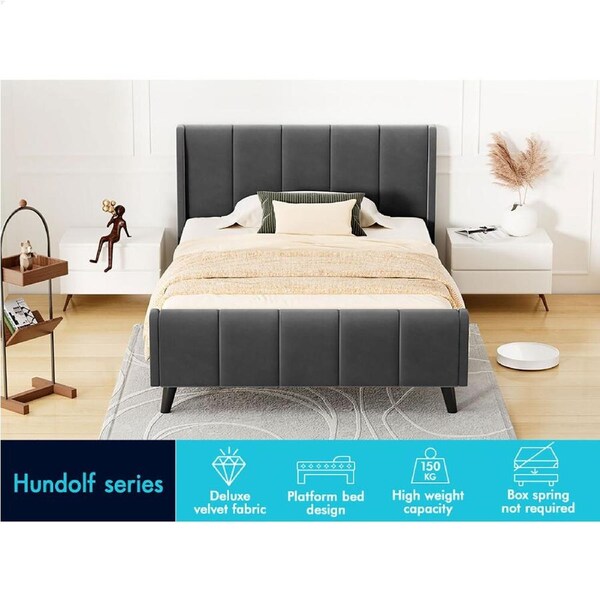 ALFORDSON Bed Frame Queen Double King Single Size Wingback Grey Velvet King