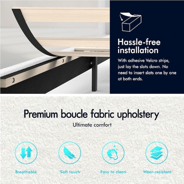 ALFORDSON Bed Frame Queen Double King Single Size Upholstered Base White Boucle Double