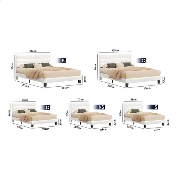 ALFORDSON Bed Frame Queen Double King Single Size Upholstered Base White Boucle Queen
