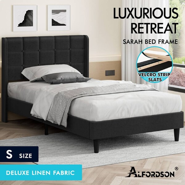 ALFORDSON Bed Frame Queen Double King Single Size High Headboard Charcoal Fabric Single