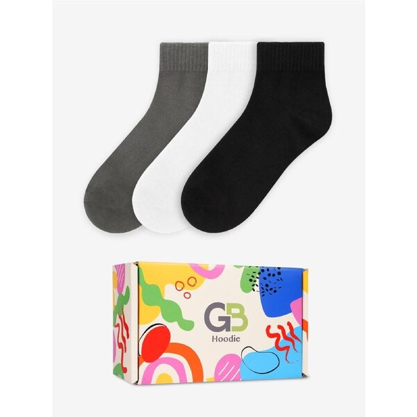 Advwin 3-Pair Ankle Socks Black/White/Charcoal Medium