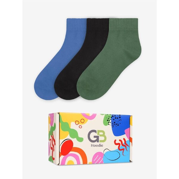 Advwin 3-Pair Ankle Socks Black/Green/Blue Small
