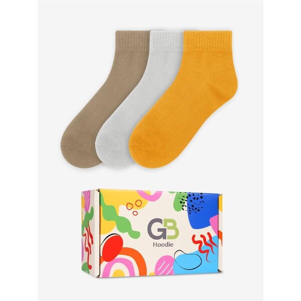Advwin 3-Pair Ankle Socks Grey/Brown/Yellow Medium
