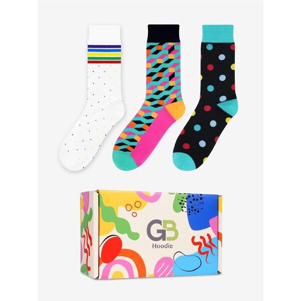 Advwin Geometric Series 3-Pair Unisex Brightly Colored Fun Socks Medium