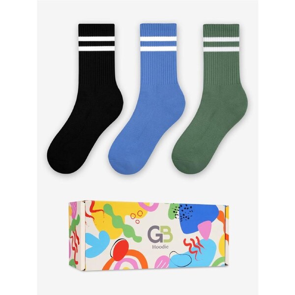 Advwin 3-Pair Crew Socks Black/Green/Blue Medium