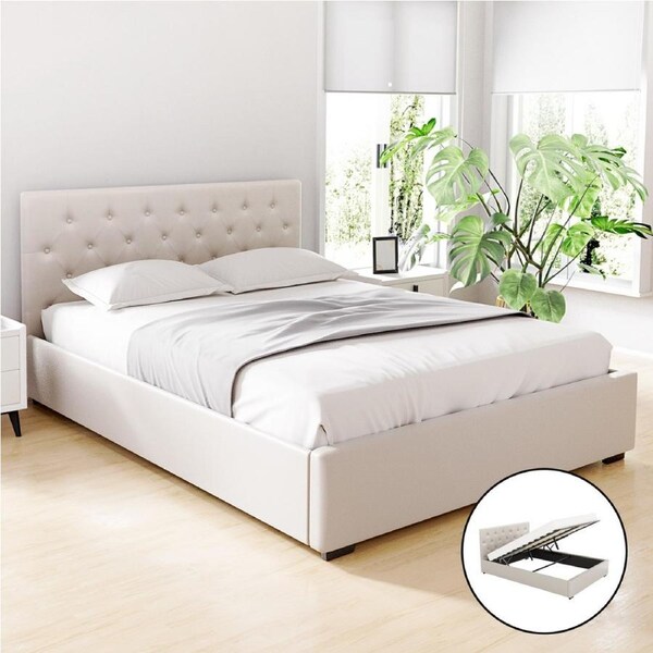 Artiss Bed Frame King Queen Double Single Size Mattress Base Gaslift Storage Wooden Platform Queen / White