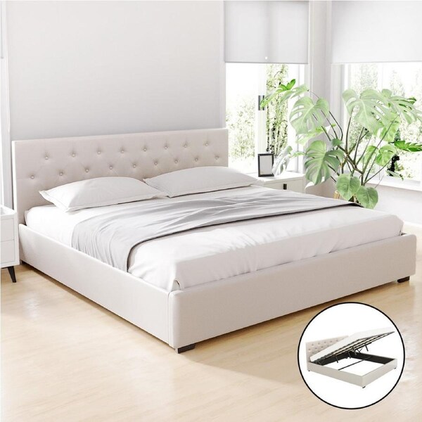 Artiss Bed Frame King Queen Double Single Size Mattress Base Gaslift Storage Wooden Platform king / White