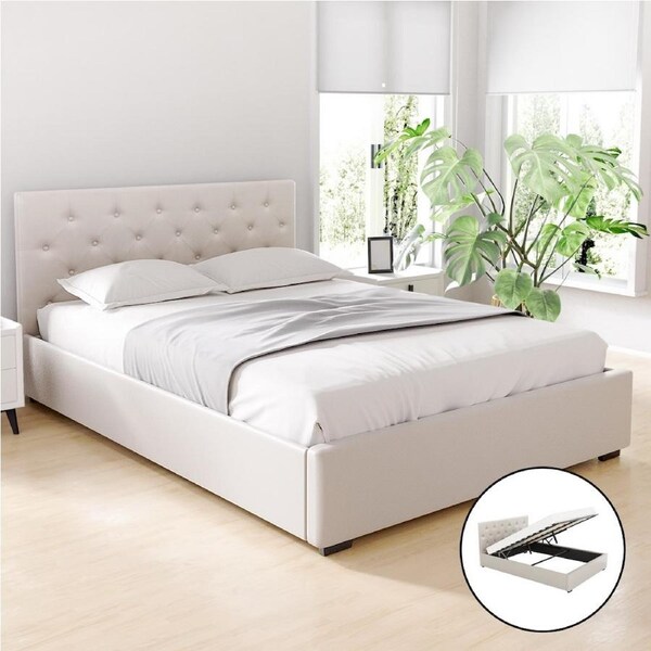 Artiss Bed Frame King Queen Double Single Size Mattress Base Gaslift Storage Wooden Platform Double / White