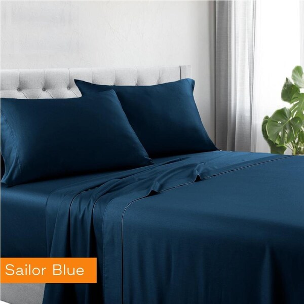 1200TC Hotel Quality Soft Cotton Rich Sheet Sets Pillowcases Silky Touch All Size Sailor Blue / Double