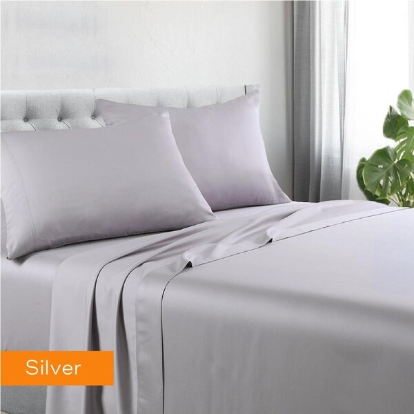 1200TC Hotel Quality Soft Cotton Rich Sheet Sets Pillowcases Silky Touch All Size Silver / Double