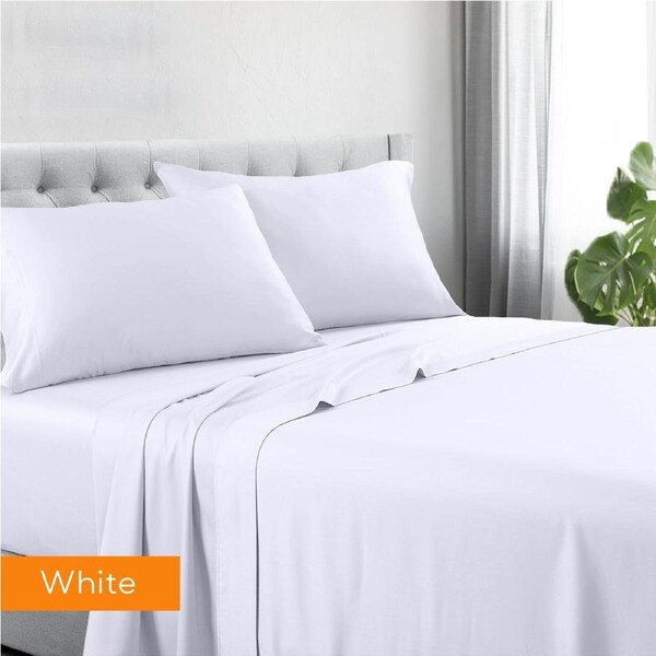 1200TC Hotel Quality Soft Cotton Rich Sheet Sets Pillowcases Silky Touch All Size White / Double