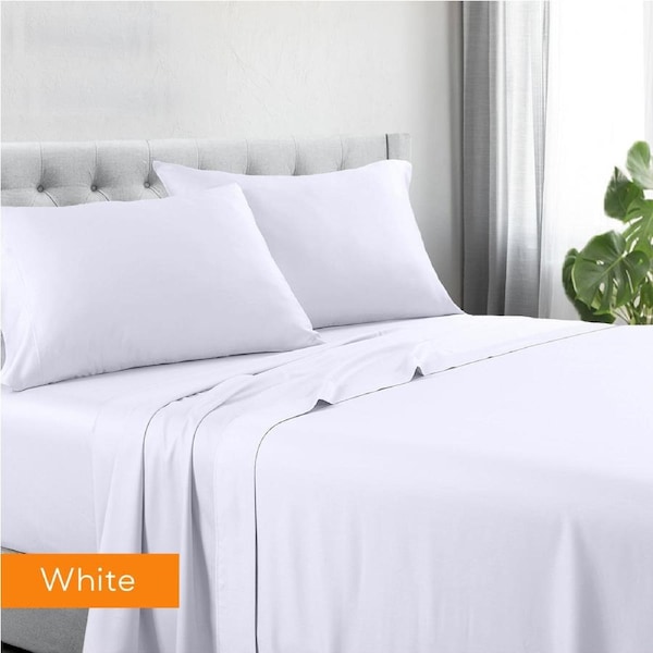 1200TC Hotel Quality Soft Cotton Rich Sheet Sets Pillowcases Silky Touch All Size White / King Single