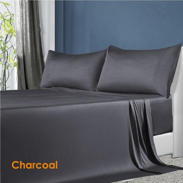 Softouch 100% Natural Premium Bamboo Sheet Sets Pillowcases Flat Fitted Sheet All Size Charcoal / King