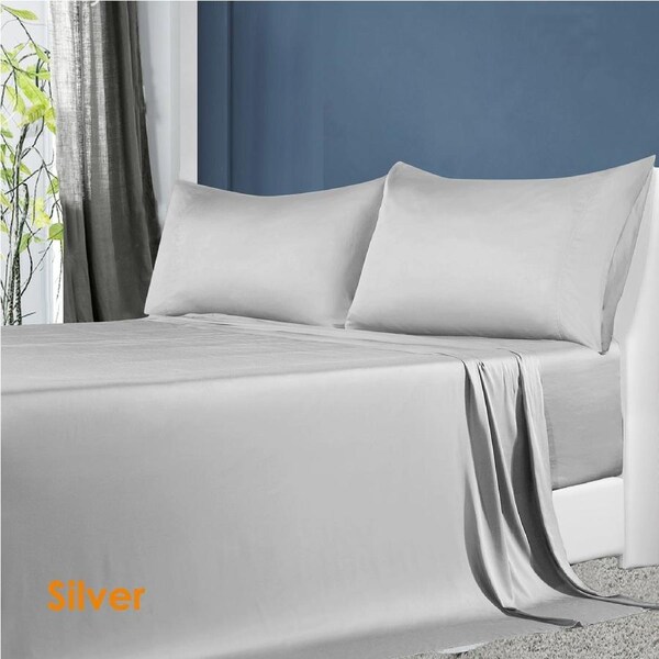 Softouch 100% Natural Premium Bamboo Sheet Sets Pillowcases Flat Fitted Sheet All Size Silver / King