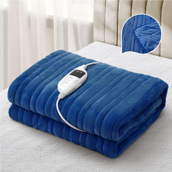 Bedra Electric Throw Rug Heated Blanket Flannel Winter Warm 160x130cm Blue