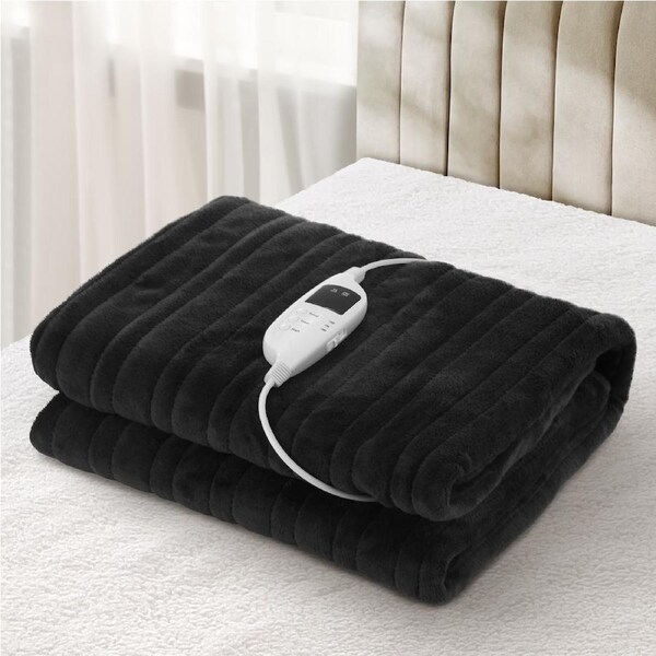 Bedra Electric Throw Rug Heated Blanket Flannel Winter Warm 160x130cm Black