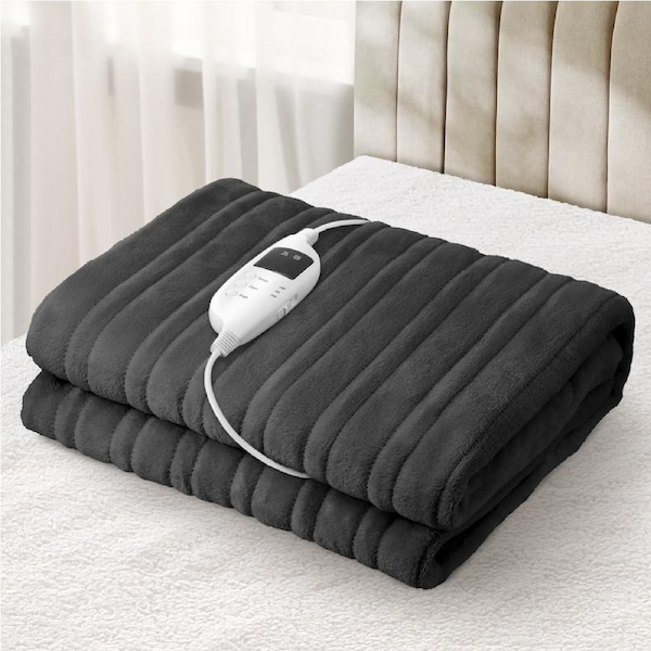Bedra Electric Throw Rug Heated Blanket Flannel Winter Warm 160x130cm Charcoal
