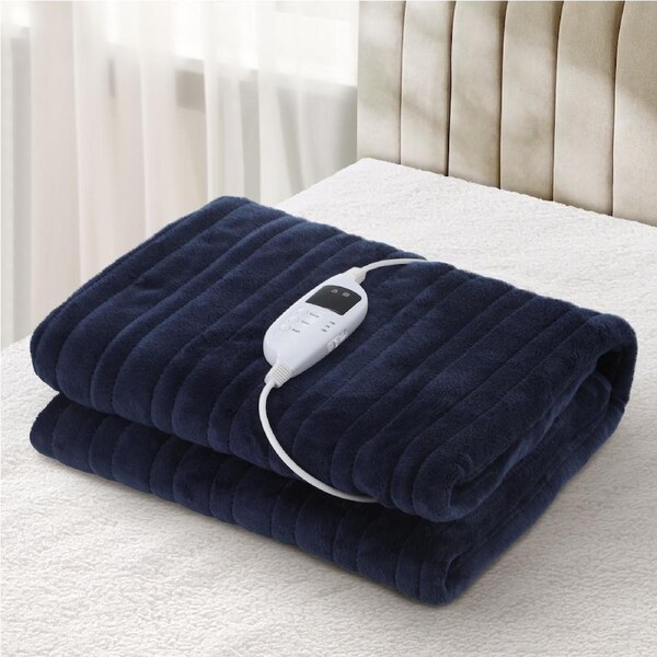 Bedra Electric Throw Rug Heated Blanket Flannel Winter Warm 160x130cm Navy Blue