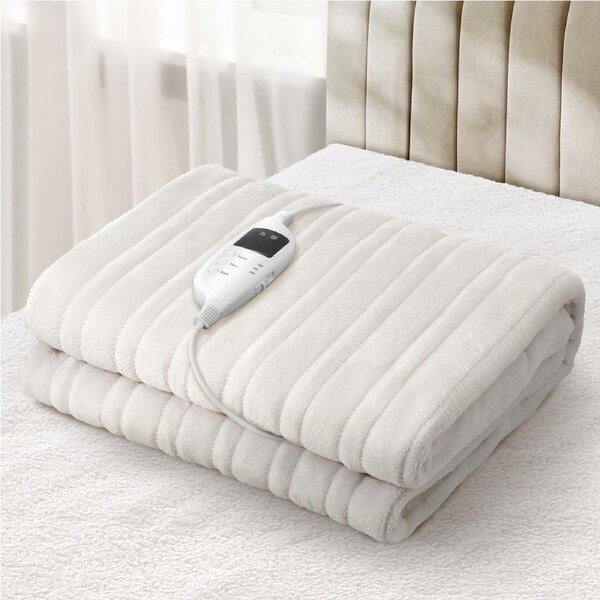 Bedra Electric Throw Rug Heated Blanket Flannel Winter Warm 160x130cm Cream