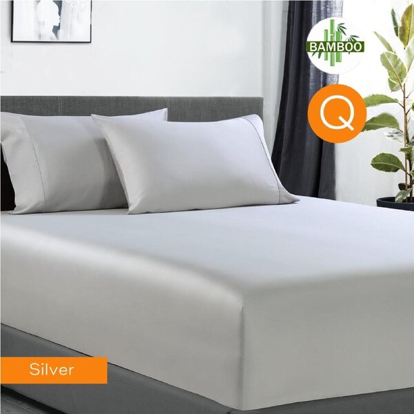 400 Thread Count Bamboo Cotton 1 Fitted Sheet with Pillowcase(s) Silver / Queen